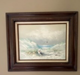 Signed Beach Scene Oil on Canvas