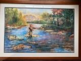 Framed Color Print Of Man Fly Fishing In Stream