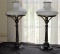 Pair of Iron and Brass Lamps with Hurricane Shades