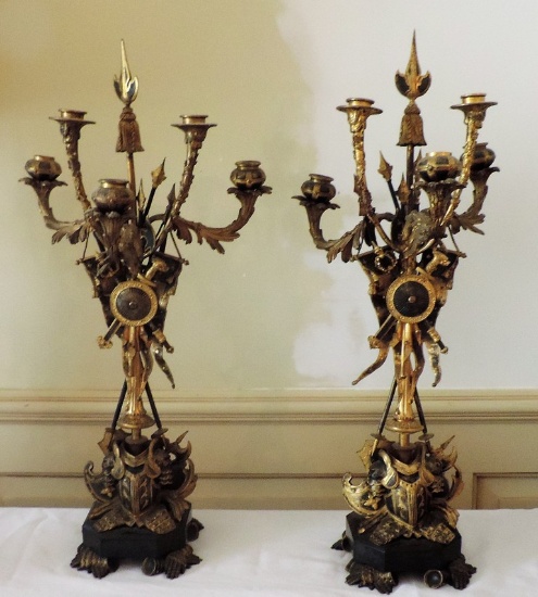 Pair of Extraordinary Brass/Bronze Candelabras