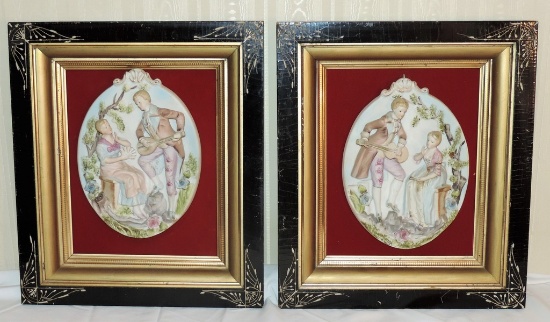 Pair of Japanese Porcelain Wall Plaques in Victorian Frames