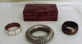 Lot of Bangles and Burl Box