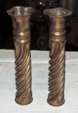 Pair Of Trench Art Twisted Base Vases