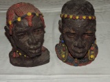 Clay Hand Made African Busts Of Man & Woman