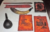 Tray Lot Machete, Fox Hunting Horn, Powder Flask & More