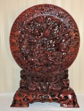 Hand-carved wooden oriental fireplace screen