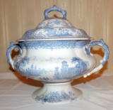 Original Italian Lakes Blue Transfer Ware Lidded Soup Tureen