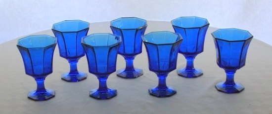 Set of Blue Octagon Goblets