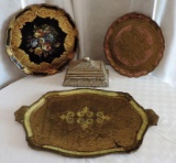 Lot Gold Trays and Box