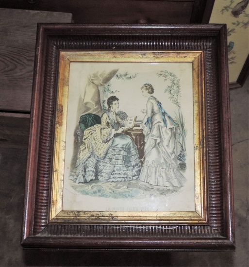 Hand-Colored La Mode Illustrated Fashion Print In Frame