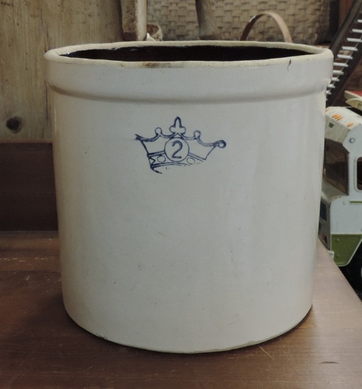 Twpo-Gallon Stoneware Jar With Blue Crown Mark