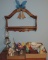 Wood Wall Shelf & Oil Lamp/Knick Knack Lot