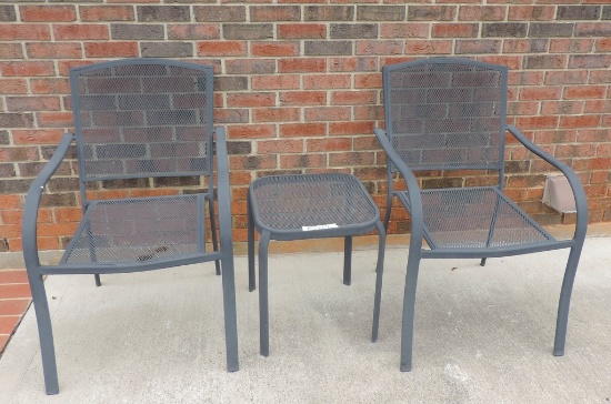 Four-Piece Black-Painted Aluminum Porch Chair And Table Lot