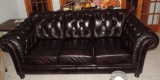 Faux-Leather Dark Brown Pleated Sofa