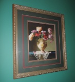 Pair Of Gold-Framed Floral Vase Prints.