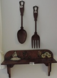 Painted-Wood Clock Shelf And Fork & Spoon Decorations