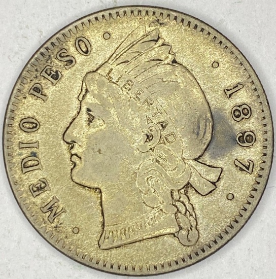 1897 Dominican Republic Silver 1/2 Peso