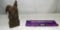 Carved Scottie Dog Pencil Holder & Antique Gold Tip Calligraphy Pen