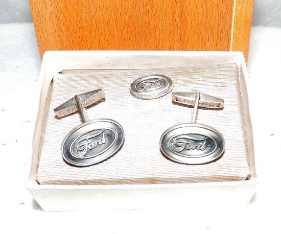 Sterling Silver 1960 Ford Sales & Service Award Cuff Links & Pin