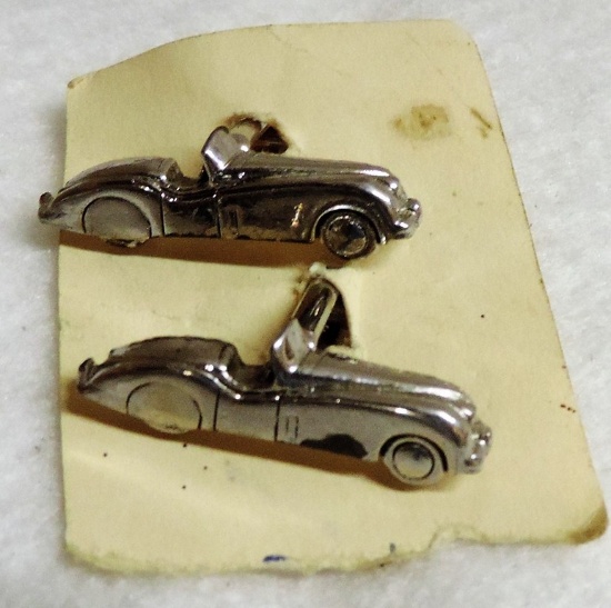 Silver Metal Vintage Men's Sport Car Cuff Links