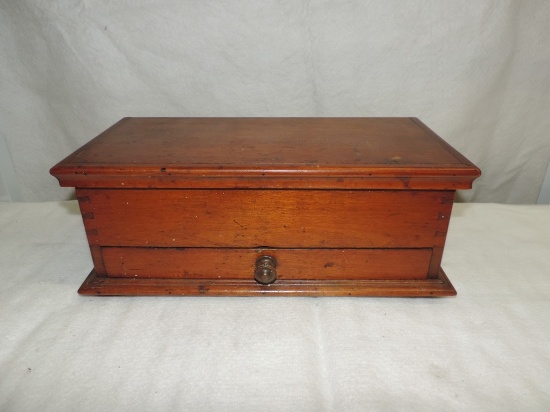 Antique Hand-Dovetailed Mahogany Lift-Lid Box With Bottom Drawer