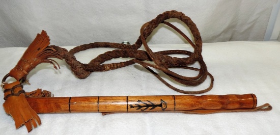 Vintage Wood Handled And Leather Whip