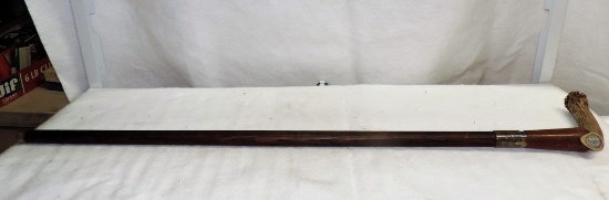 Vintage Stag Handle Sword Cane With Coin Decorated Ends