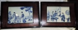 Pair Of Framed Blue & White Oriental Tile Panels