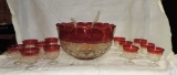 Ruby Flashed Victorian Punch Bowl Set