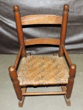 Antique Walnut Child's Splint Seat Rocker