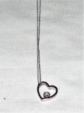 18K White Gold Heart Diamond Pendent On Chain