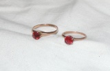 (2) 10 K Gold Red Stone Rings