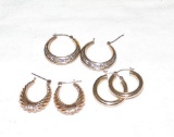 Three Pair Of 14 K Gold Hoop Earrings