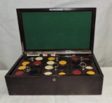 1920's Poker Chip Box With 6 Poker Chip Sets And Cards