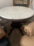 Antique Oval Marble-Top Pedestal Table