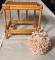 Small Rattan Stand and Dresden Germany Porcelain Figurine of Woman in Gown