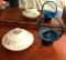 Italian Ceramic Covered Dish & Blue Glass Handled Basket