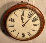 Rare Antique Round Wall Clock in Dovetailed Mahogany case