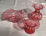 3 Pieces of Cranberry Glassware