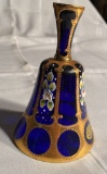 Cobalt Blue Bohemian Glass Hand Decorated Bell