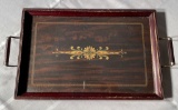 Art Deco Decorated Wood Tray with Handles