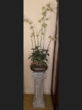 Ceramic Roman Column Pedestal with Artificial Plant