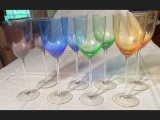8 Piece Lenox Colored Glass Wine Flutes.