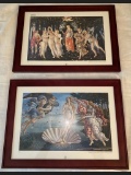 Pair Of Botticelli Color Prints In Mahogany Finish Frames