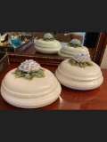 Pair Of Italian Flower Decorated Ceramic Dresser Boxes