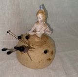 Antique Pincushion Porcelain Half Doll
