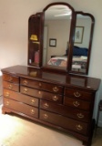 Drexel Mahogany Three Over Three over Four Drawer with Triple Mirror