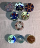 Tray Lot of Nine Glass Paperweights