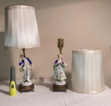 Pair of Porcelain and Brass Vintage Boudoir Lamps