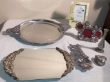 Tray Lot of Decorative Silver Plate and Pewter Mirrors and Trays